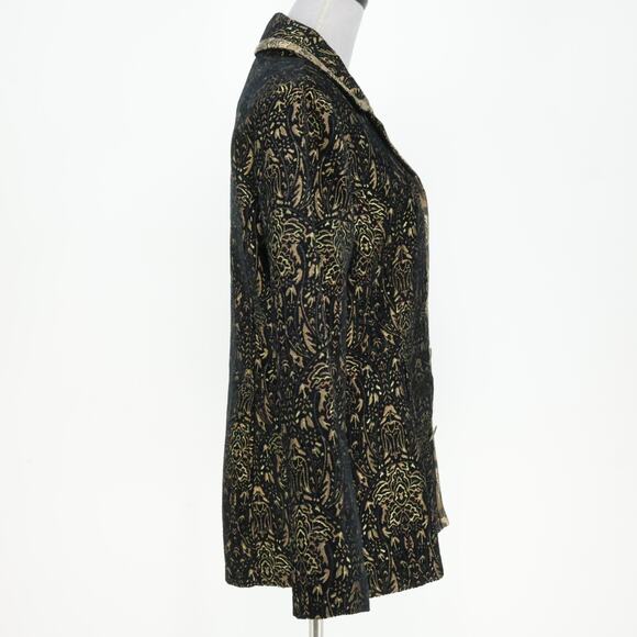 Chicos Jacket 1 Womens Medium 8 Black Gold Metallic Lined Burn out Brocade New - Picture 5 of 16